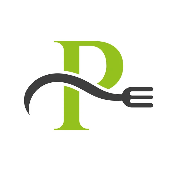 Letter Restaurant Logo Concept Fork Vector Template — Stock vektor
