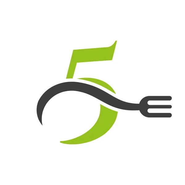 Letter Restaurant Logo Concept Fork Vector Template — Stok Vektör