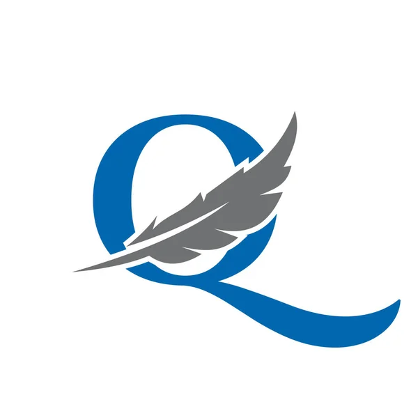 Letter Feather Logo Vector Template Law Logo Bird Feather Symbol — Stock Vector