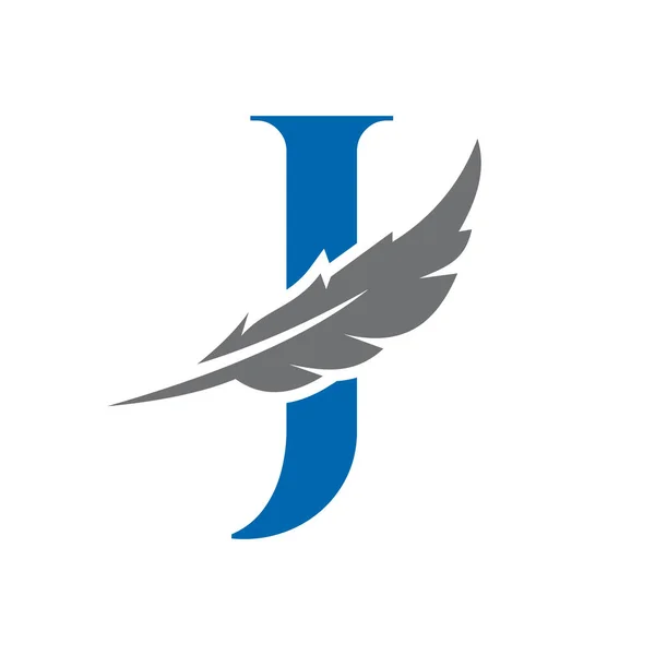 Letter Feather Logo Vector Template Law Logo Bird Feather Symbol — Vetor de Stock