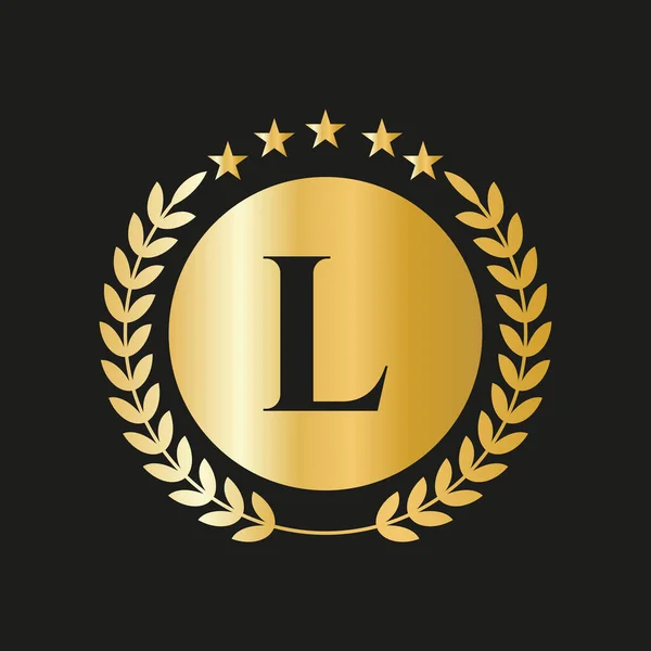 Letter Concept Seal Gold Laurel Wreath Ribbon Luxury Gold Heraldic — Stock Vector