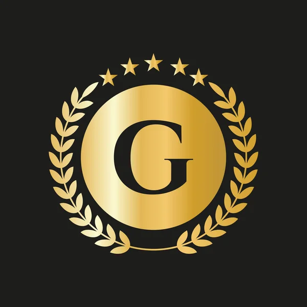 Letter Concept Seal Gold Laurel Wreath Ribbon Luxury Gold Heraldic — 스톡 벡터