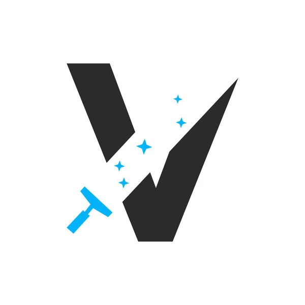Letter V House Cleaning Logo Concept For Broom Maid Service Symbol Vector Template