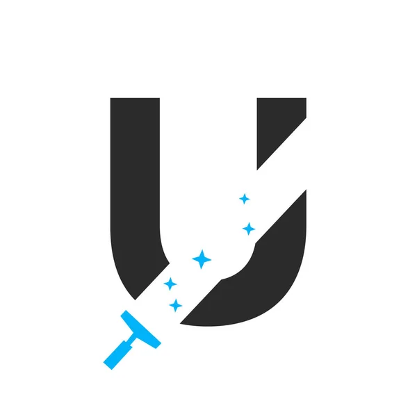 Логотип Чистки Буквы Символического Векторного Шаблона Службы Уборки Метлы — стоковый вектор
