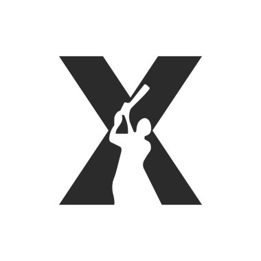 Letter X Cricket Batsman Logo Design Vector Sign. Cricket Club Logotype Symbol