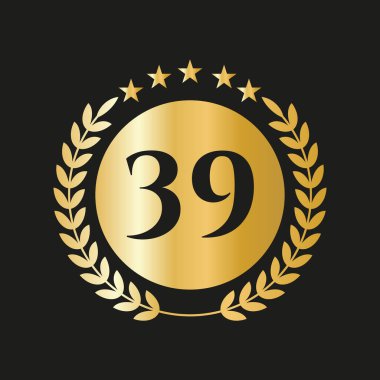 39 Years Anniversary Celebration Icon Vector Logo Design Template With Golden Concept