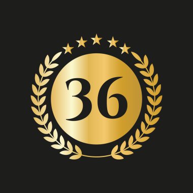 36 Years Anniversary Celebration Icon Vector Logo Design Template With Golden Concept