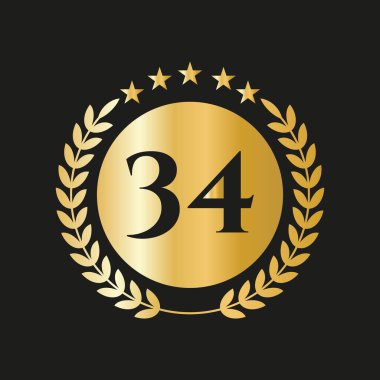 34 Years Anniversary Celebration Icon Vector Logo Design Template With Golden Concept