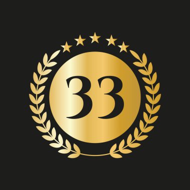 33 Years Anniversary Celebration Icon Vector Logo Design Template With Golden Concept