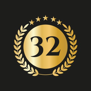 32 Years Anniversary Celebration Icon Vector Logo Design Template With Golden Concept