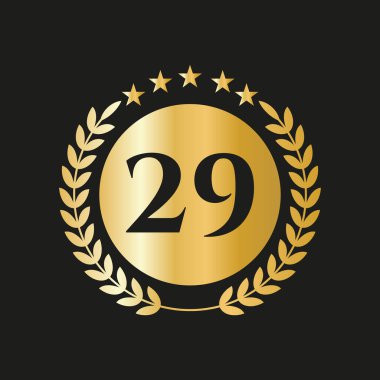 29 Years Anniversary Celebration Icon Vector Logo Design Template With Golden Concept