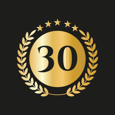 30th Years Anniversary Celebration Icon Vector Logo Design Template With Golden Concept