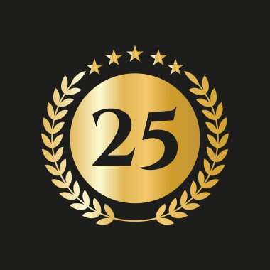 25th Years Anniversary Celebration Icon Vector Logo Design Template With Golden Concept