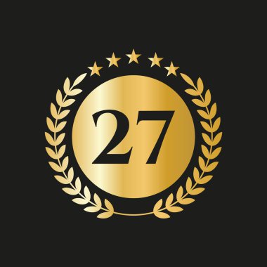 27 Years Anniversary Celebration Icon Vector Logo Design Template With Golden Concept