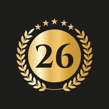 26 Years Anniversary Celebration Icon Vector Logo Design Template With Golden Concept