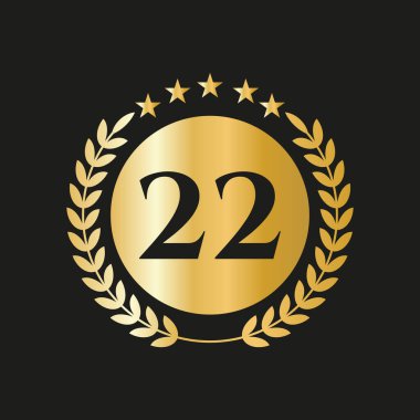22 Years Anniversary Celebration Icon Vector Logo Design Template With Golden Concept