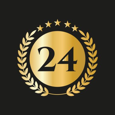 24 Years Anniversary Celebration Icon Vector Logo Design Template With Golden Concept
