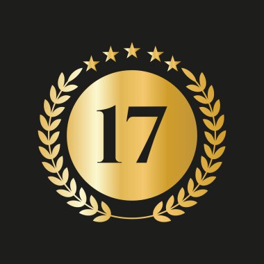 17th Years Anniversary Celebration Icon Vector Logo Design Template With Golden Concept
