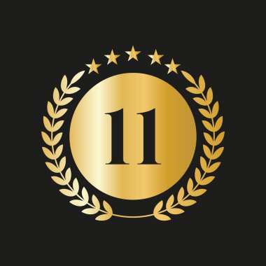 11th Years Anniversary Celebration Icon Vector Logo Design Template With Golden Concept