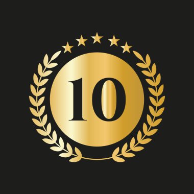 10th Years Anniversary Celebration Icon Vector Logo Design Template With Golden Concept