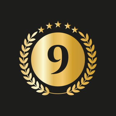 9th Years Anniversary Celebration Icon Vector Logo Design Template With Golden Concept
