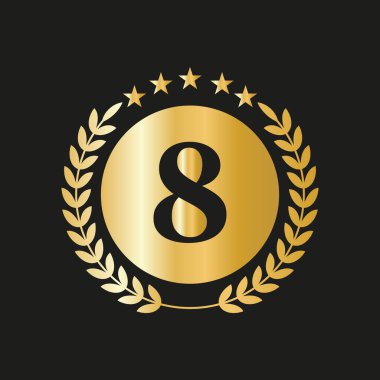 8th Years Anniversary Celebration Icon Vector Logo Design Template With Golden Concept