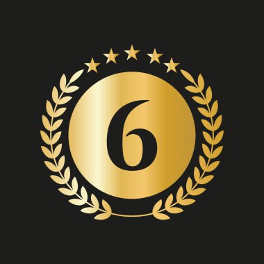 6th Years Anniversary Celebration Icon Vector Logo Design Template With Golden Concept