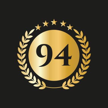 94 Years Anniversary Celebration Icon Vector Logo Design Template With Golden Concept