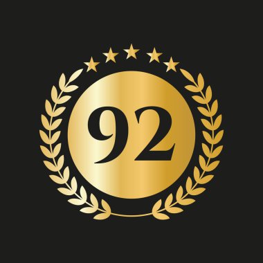 92 Years Anniversary Celebration Icon Vector Logo Design Template With Golden Concept