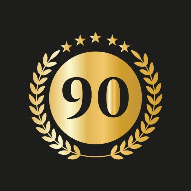 90th Years Anniversary Celebration Icon Vector Logo Design Template With Golden Concept