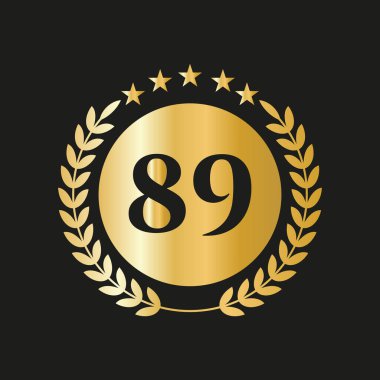 89th Years Anniversary Celebration Icon Vector Logo Design Template With Golden Concept