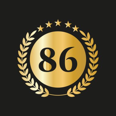 86th Years Anniversary Celebration Icon Vector Logo Design Template With Golden Concept