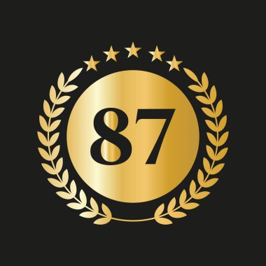 87th Years Anniversary Celebration Icon Vector Logo Design Template With Golden Concept