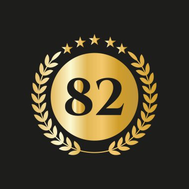 82th Years Anniversary Celebration Icon Vector Logo Design Template With Golden Concept