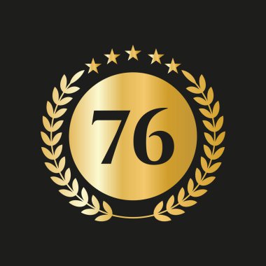 76th Years Anniversary Celebration Icon Vector Logo Design Template With Golden Concept