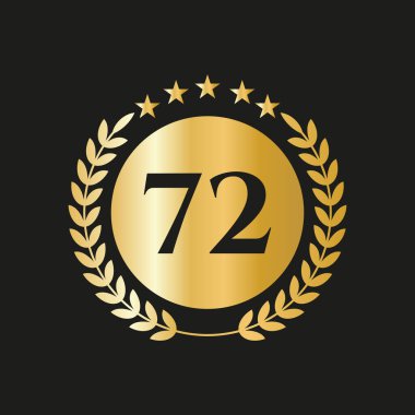 72 Years Anniversary Celebration Icon Vector Logo Design Template With Golden Concept