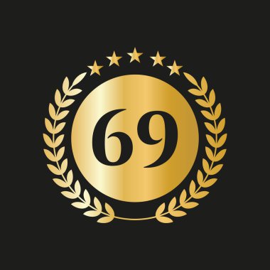 69 Years Anniversary Celebration Icon Vector Logo Design Template With Golden Concept