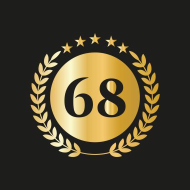 68 Years Anniversary Celebration Icon Vector Logo Design Template With Golden Concept