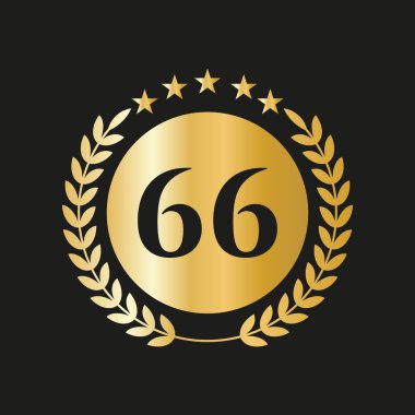 66 Years Anniversary Celebration Icon Vector Logo Design Template With Golden Concept