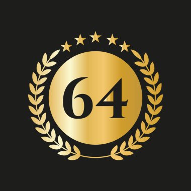 64 Years Anniversary Celebration Icon Vector Logo Design Template With Golden Concept