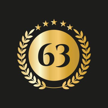 63 Years Anniversary Celebration Icon Vector Logo Design Template With Golden Concept