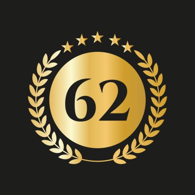 62 Years Anniversary Celebration Icon Vector Logo Design Template With Golden Concept