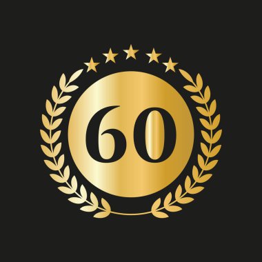 60th Years Anniversary Celebration Icon Vector Logo Design Template With Golden Concept