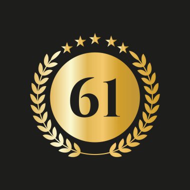 61 Years Anniversary Celebration Icon Vector Logo Design Template With Golden Concept