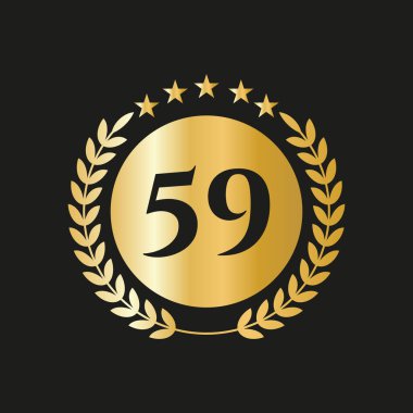 59 Years Anniversary Celebration Icon Vector Logo Design Template With Golden Concept