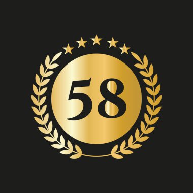 58 Years Anniversary Celebration Icon Vector Logo Design Template With Golden Concept
