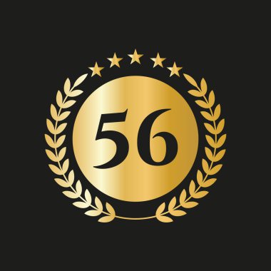 56 Years Anniversary Celebration Icon Vector Logo Design Template With Golden Concept