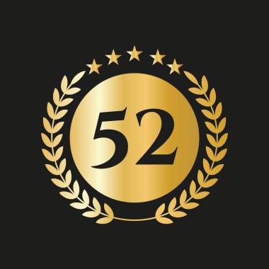 52 Years Anniversary Celebration Icon Vector Logo Design Template With Golden Concept