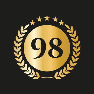 98 Years Anniversary Celebration Icon Vector Logo Design Template With Golden Concept