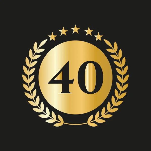 40Th Years Anniversary Celebration Icon Vector Logo Design Template Golden — Stock Vector